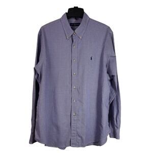 Ralph Lauren Button Down Shirt Mens Size XXL Blue Red Plaid Long Sleeve Preppy